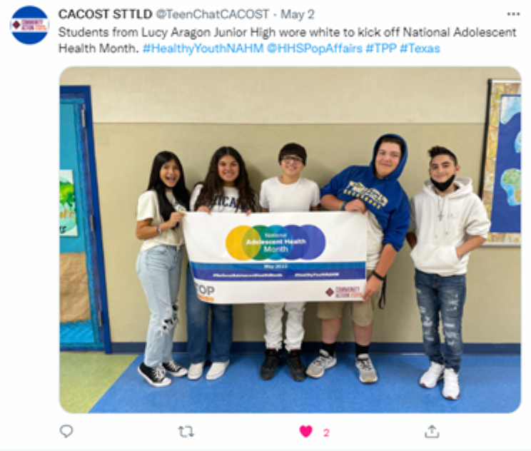Students from Lucy Aragon Junior High wore white to kick off National Adolescent Health Month.